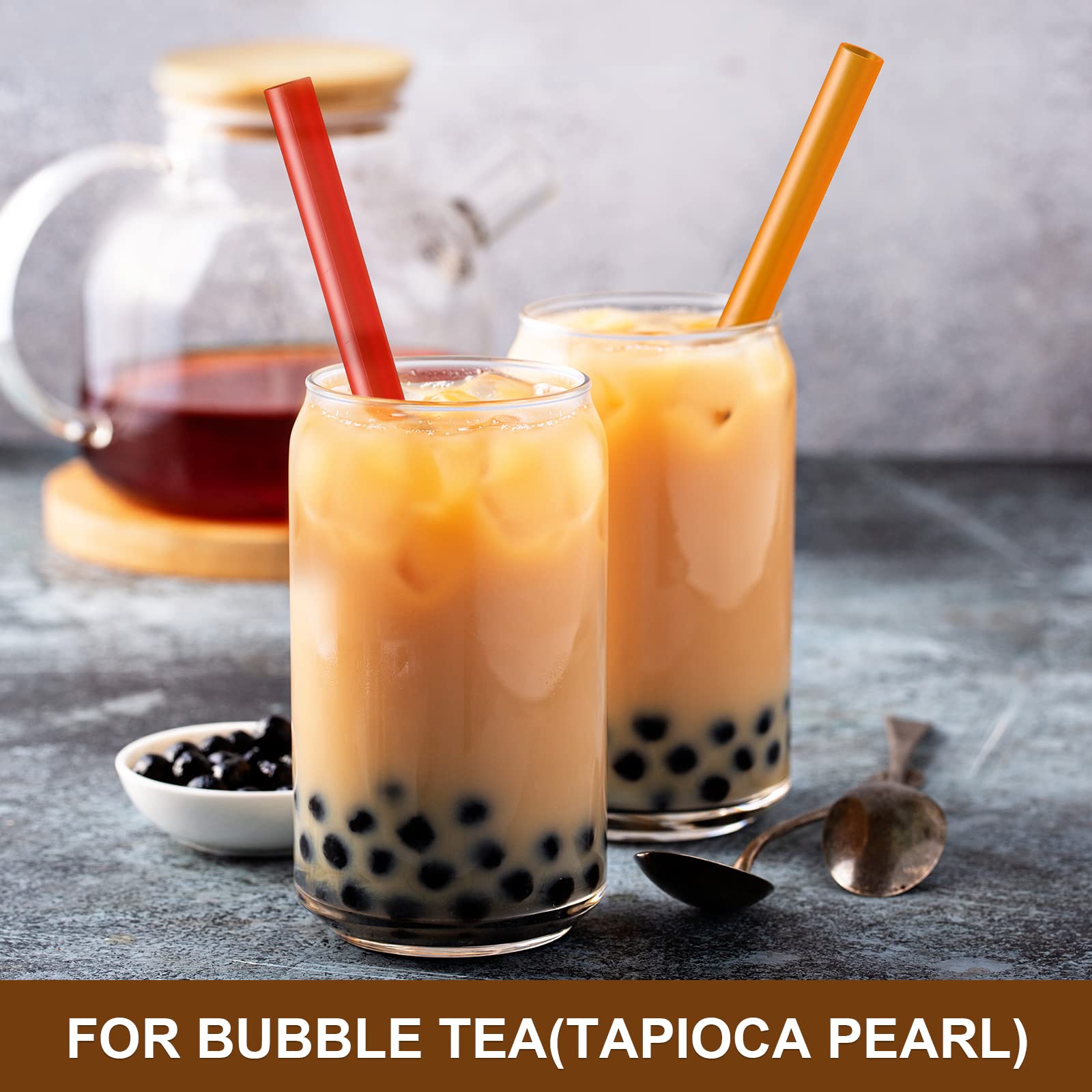 Angled Tips, 12 Pcs Wide Reusable Bubble Tea Straws With 4 Brushes - Multi Colors Jumbo Smoothie Straws, Bpa Free Plastic Straws